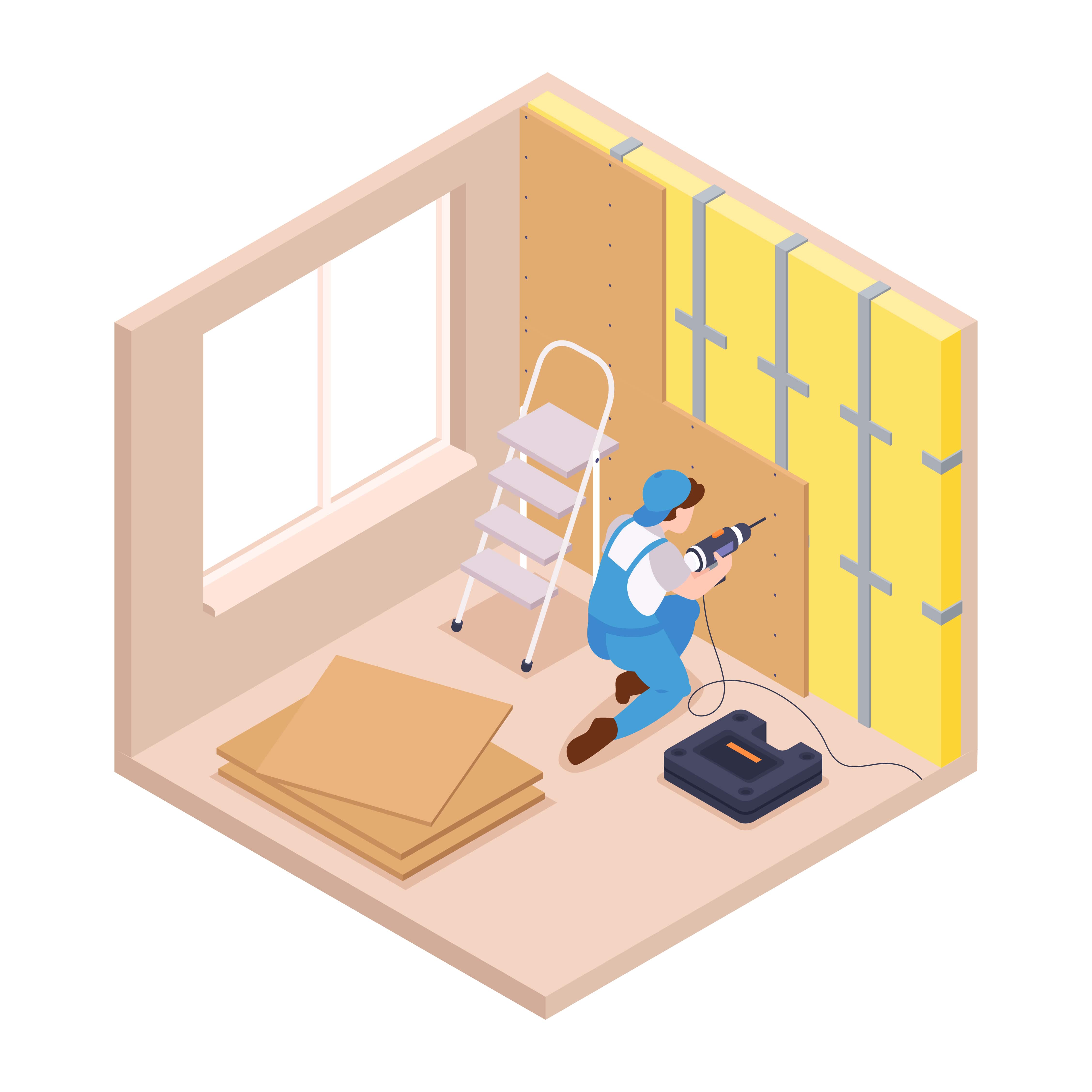 Instalador profesional realizando una insonorización de pared